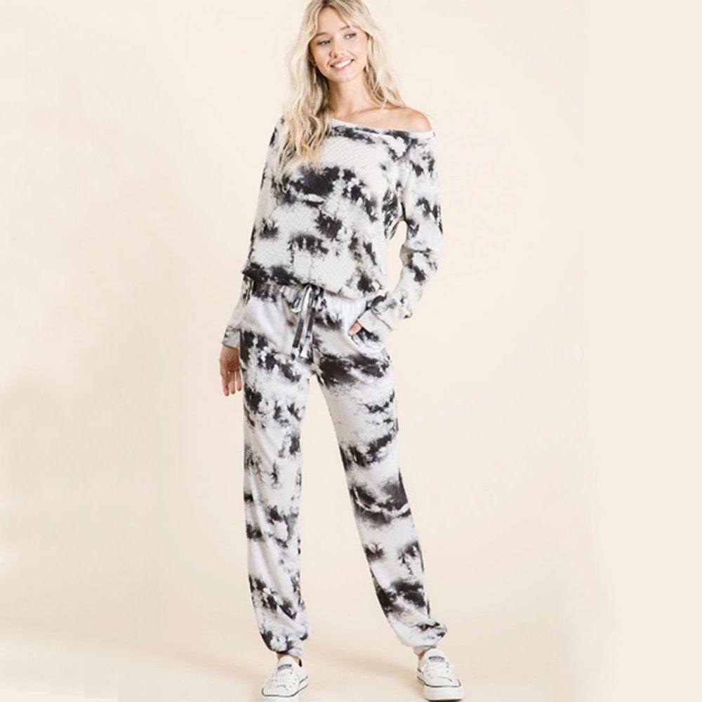Last One!! - XL Black & White Tie Dye Fuzzy Lounge Jogger Set